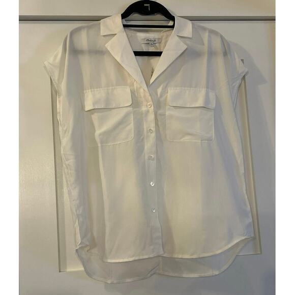 Madewell Silk Drapey Patch-Pocket Sleeveless Shirt lighthouse Medium - Picture 4 of 7